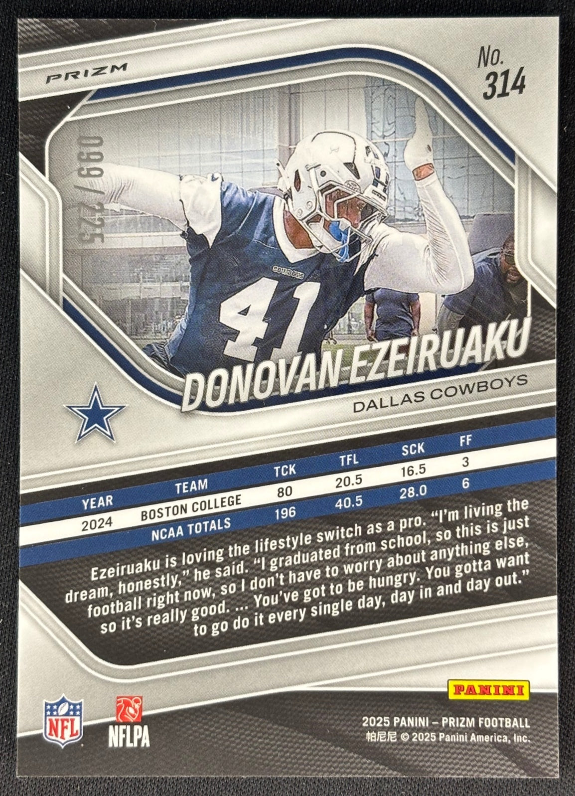 Donovan Ezeiruaku 2025 Prizm Purple Ice /225 Cowboys