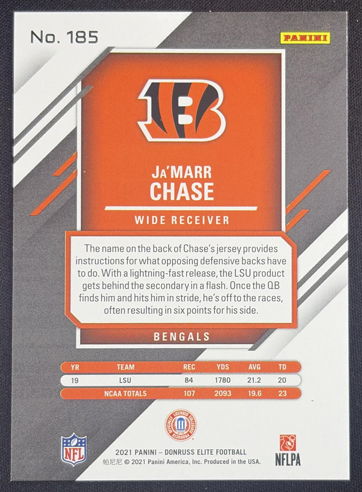 Ja'Marr Chase 2021 Panini Donruss Elite /599 Bengals Sports Trading Card