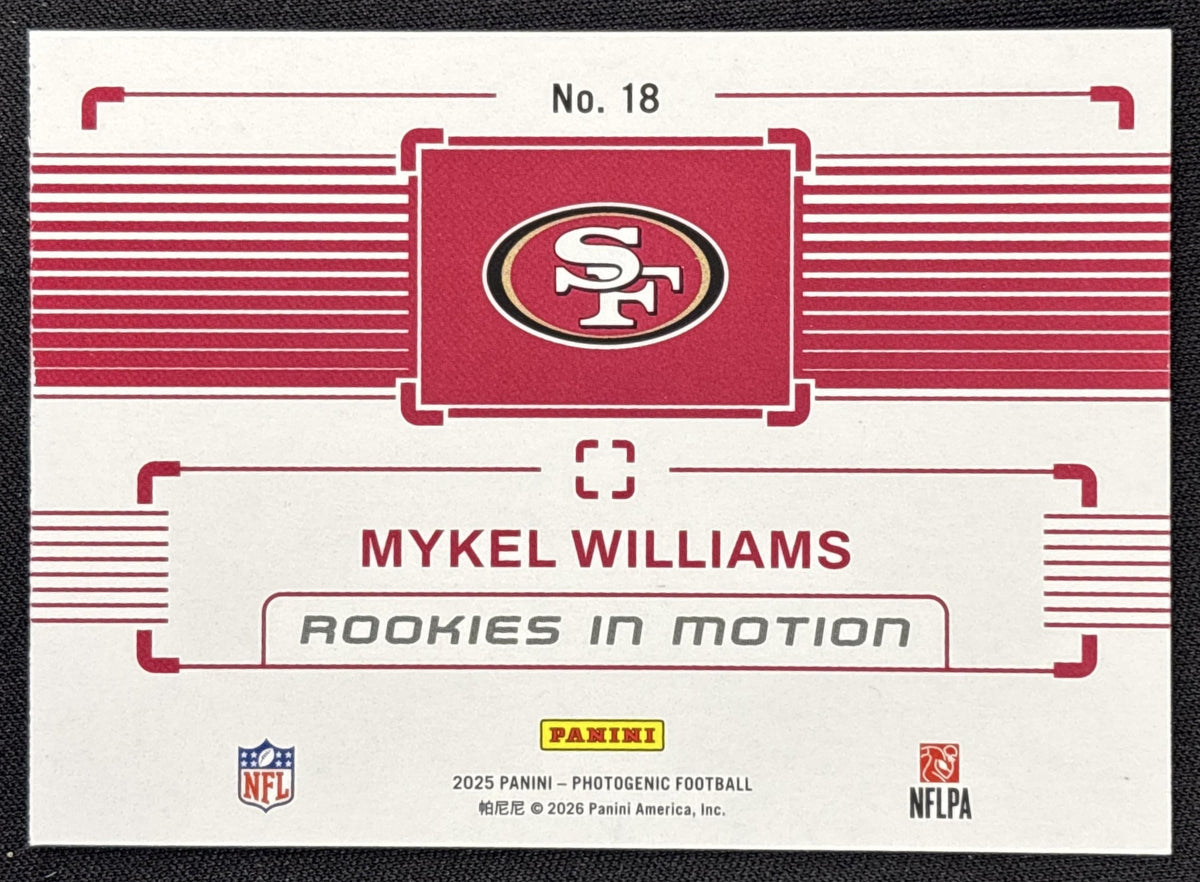 Mykel Williams 2025 Panini PhotoGenic Rookies In Motion Blue /49 49ers
