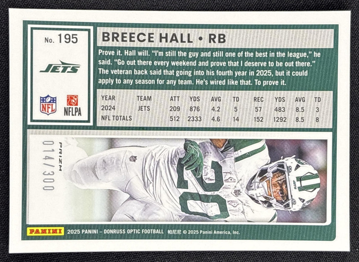 Breece Hall 2025 Panini Donruss Optic Wave Prizm /300 Jets