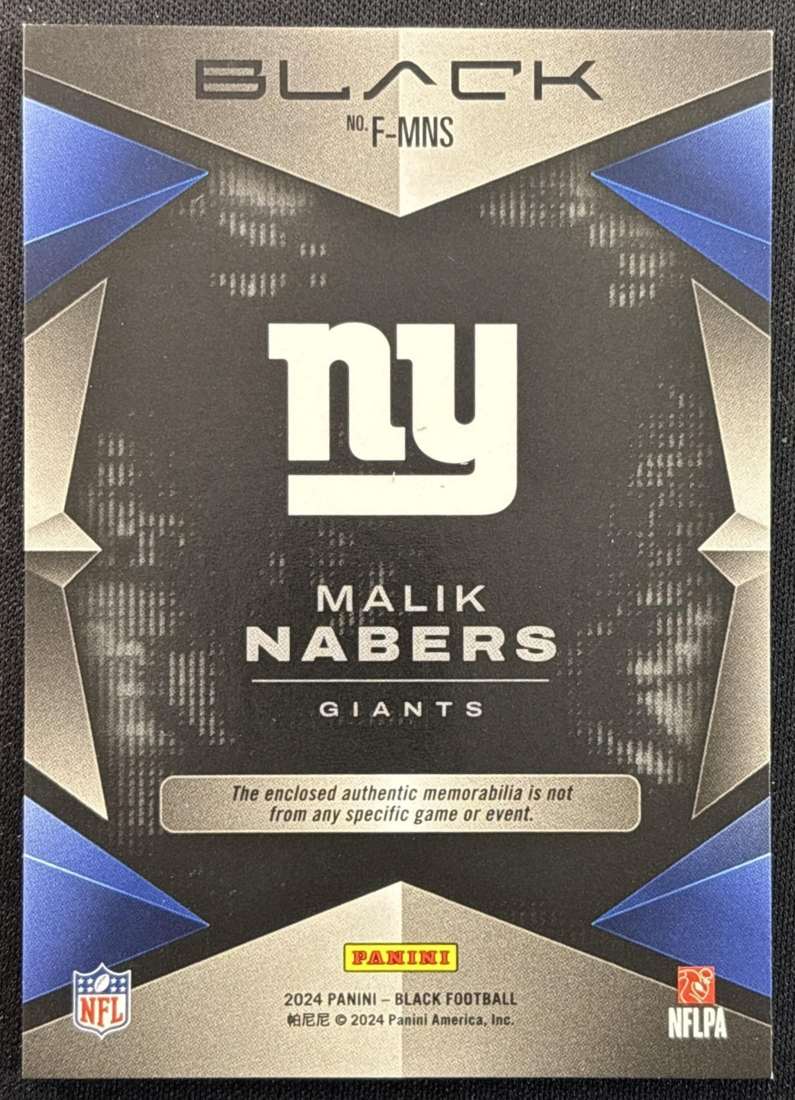 Malik Nabers 2024 Panini Black Futuristic /199 Giants back