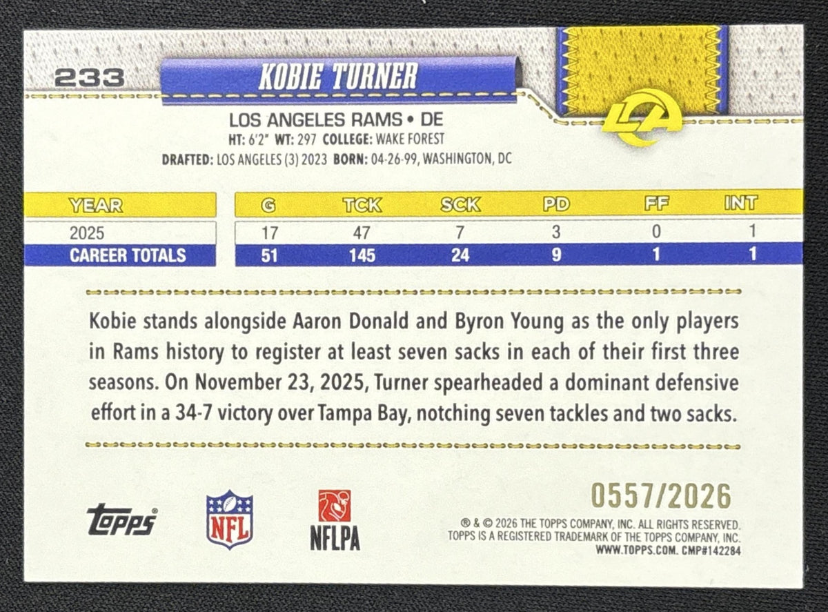 Kobie Turner 2026 Topps Gold /2026 Rams