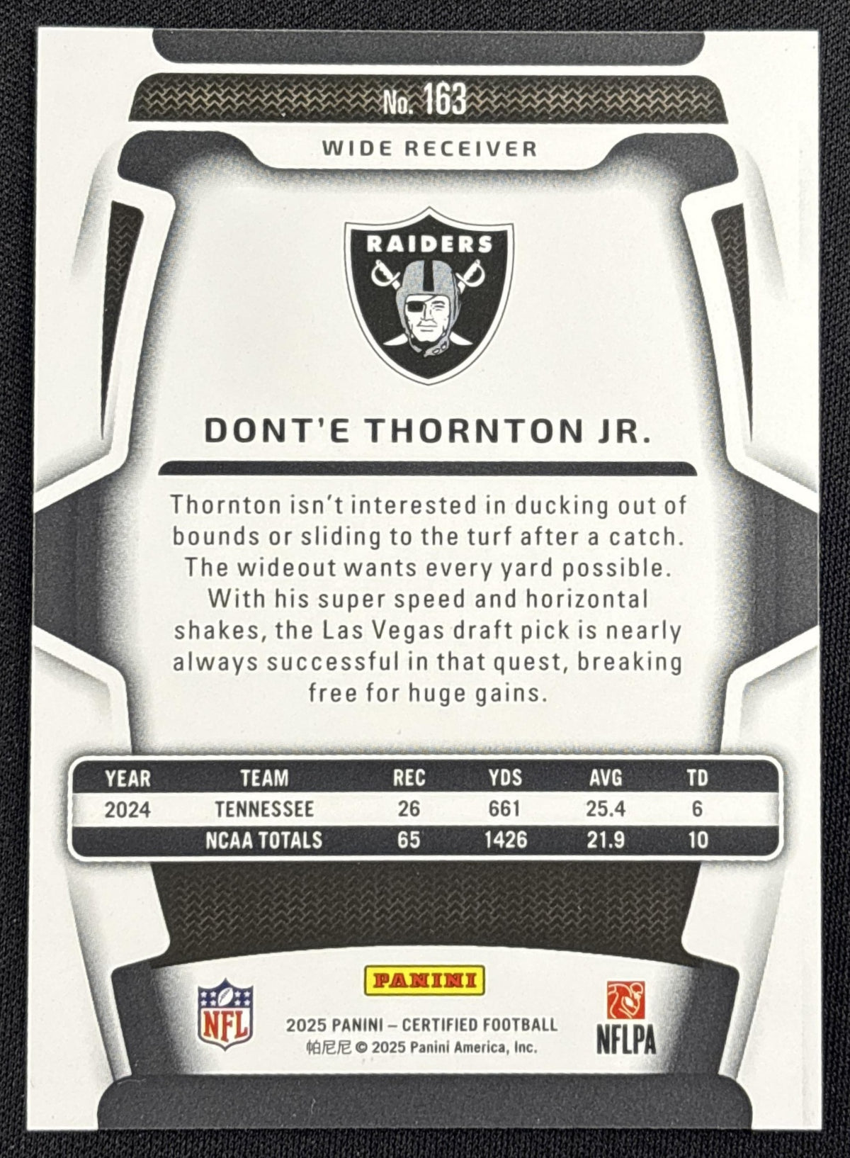 Dont'e Thornton Jr. 2025 Panini Certified Rookies Mirror Orange /150 Raiders Las Vegas Raiders