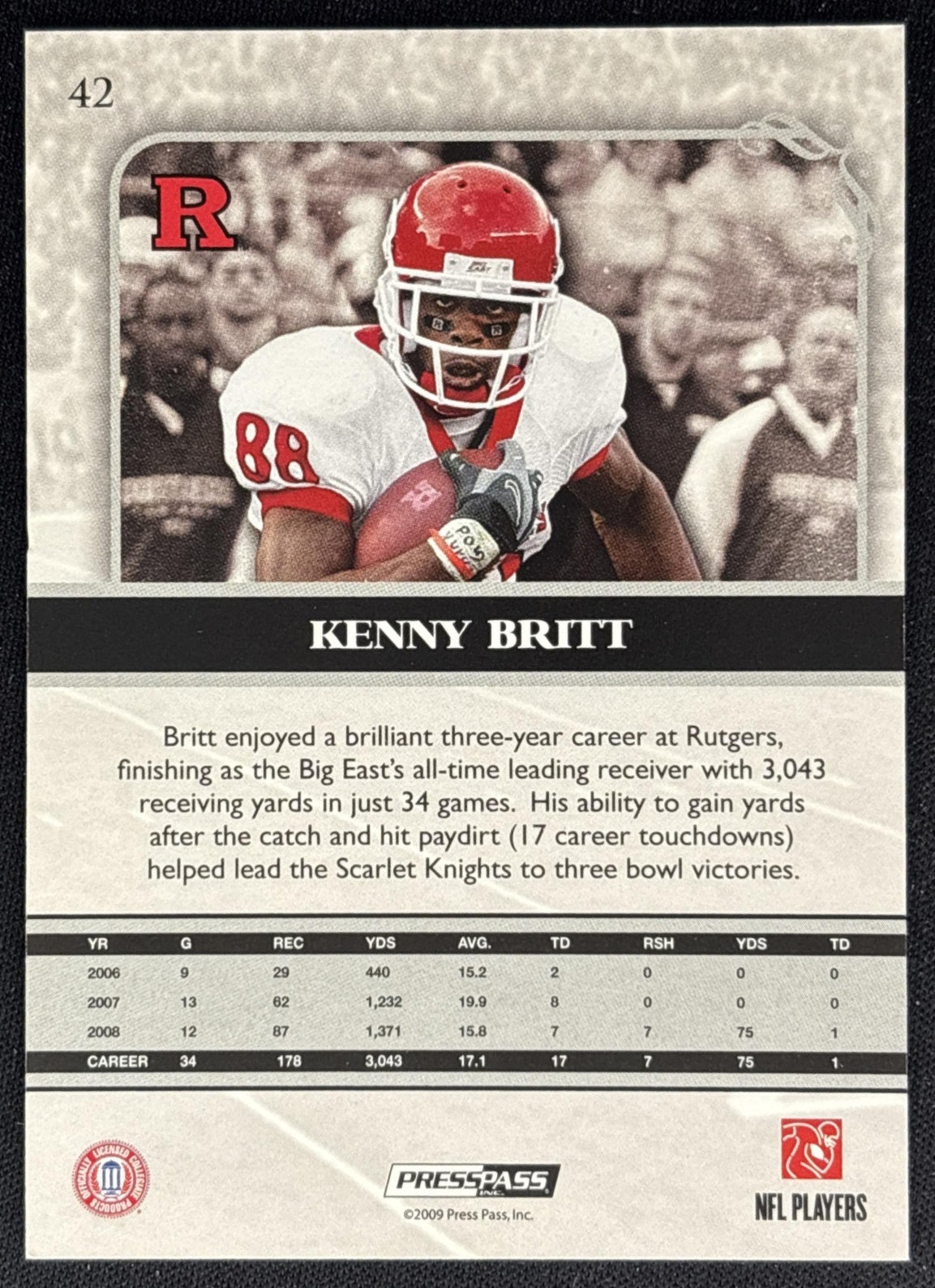Kenny Britt 2009 Press Pass Legends Bronze /899 back