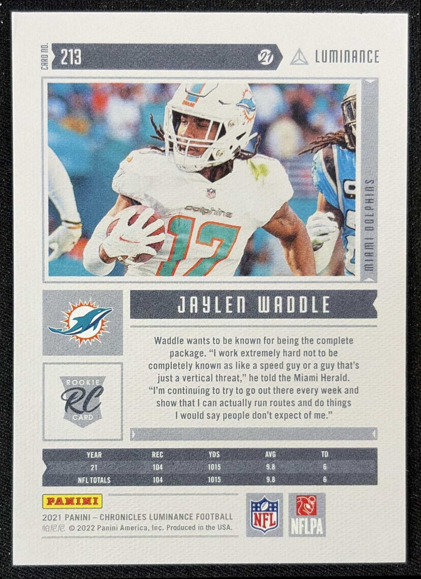 Jaylen Waddle 2021 Panini Chronicles Luminance Update Rookies Dolphins