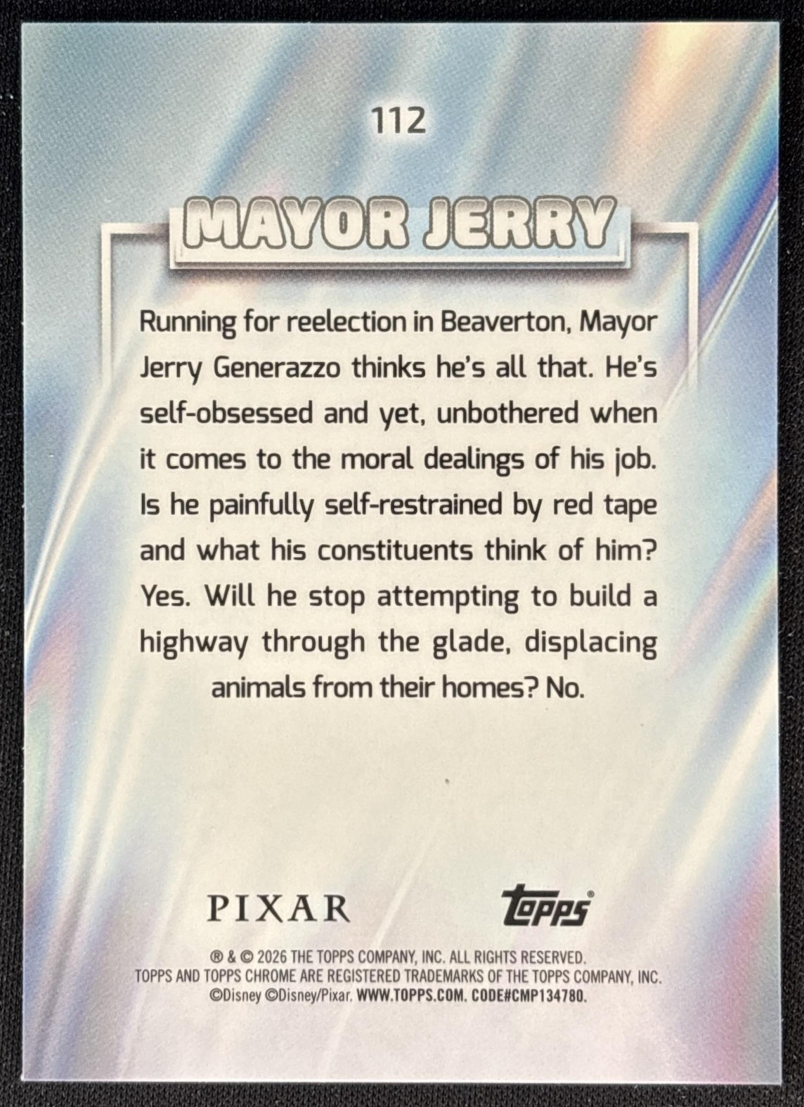 Mayor Jerry 2026 Topps Chrome Disney Raywave Refractor Hoppers Back