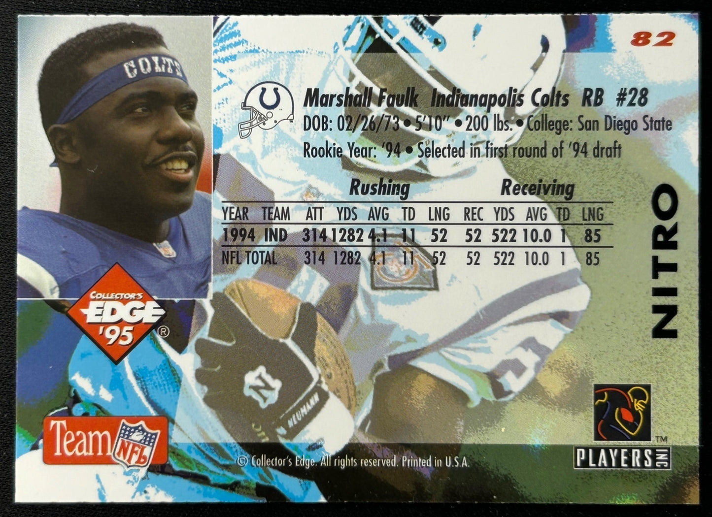 Marshall Faulk 1994 Nitro Colts Sports Trading Cards