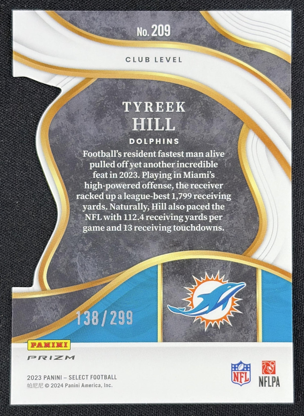 Tyreek Hill 2023 Panini Select Copper Prizms Die Cut /299 Dolphins