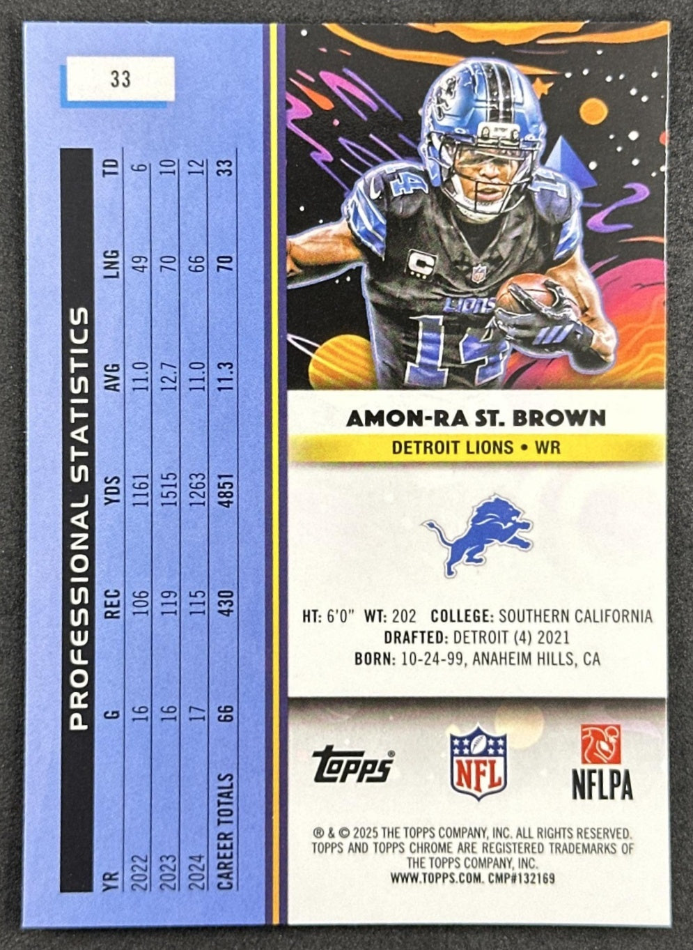 Amon-Ra St. Brown 2025 Topps Cosmic Chrome Lions back