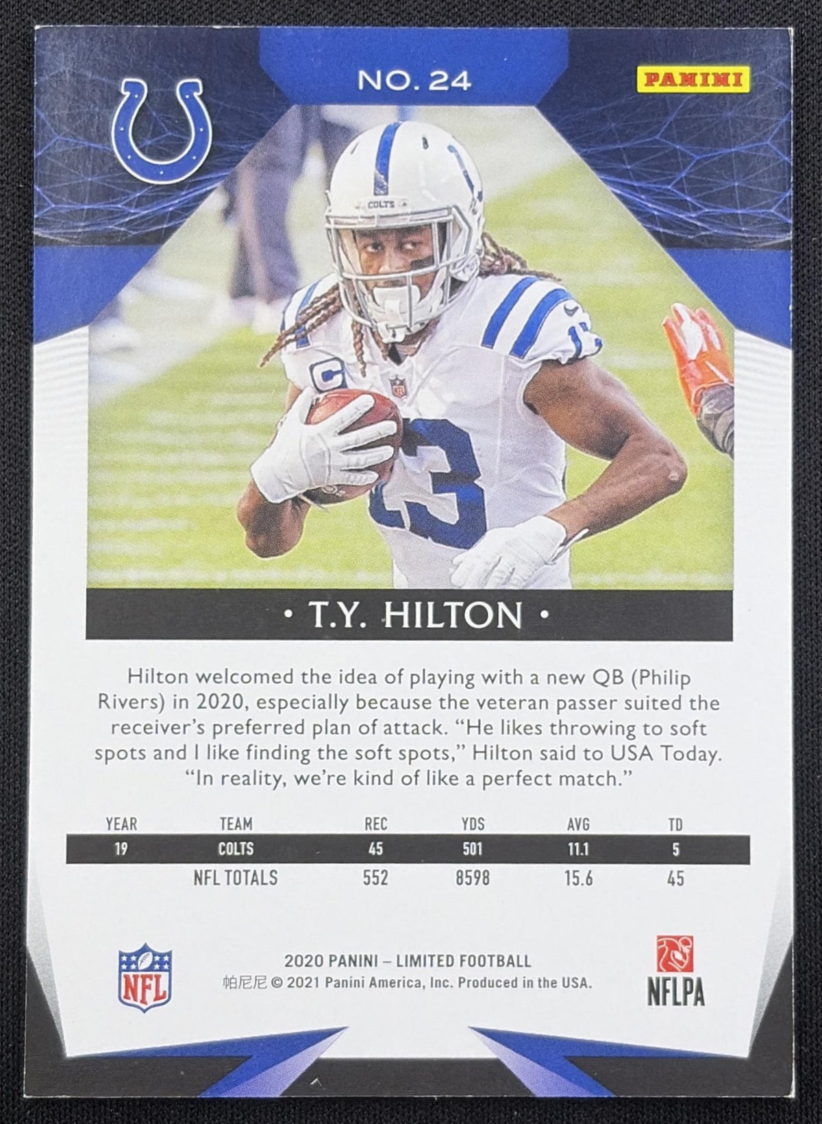 T.Y. Hilton 2020 Panini Limited Ruby Spotlight /49 Colts
