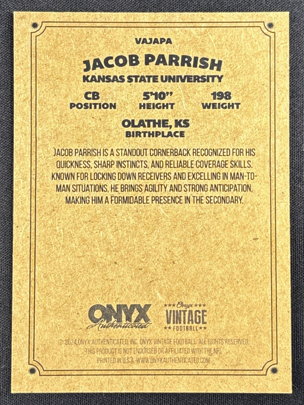 Jacob Parrish 2024 Onyx Vintage Collection Auto (Auto May Vary)