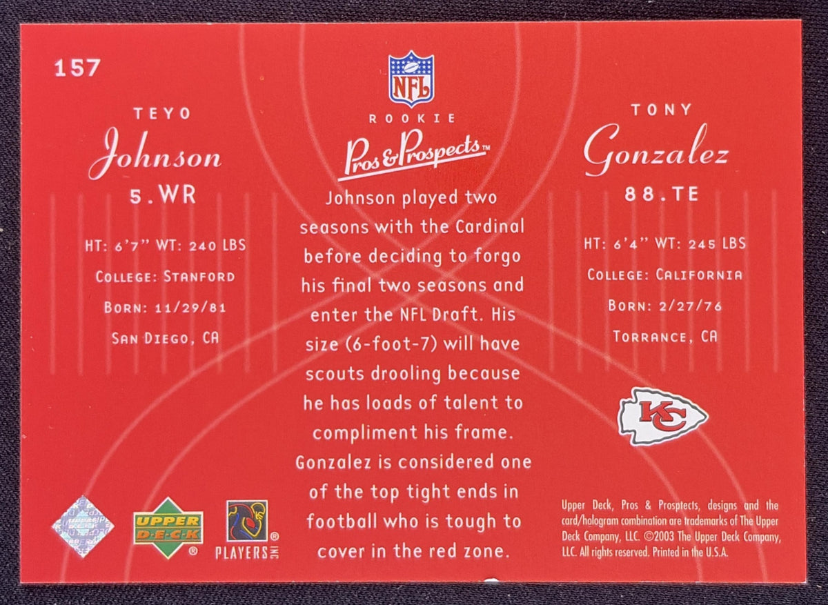 Tony Gonzalez 2003 Upper Deck Pros & Prospects /1800 Chiefs