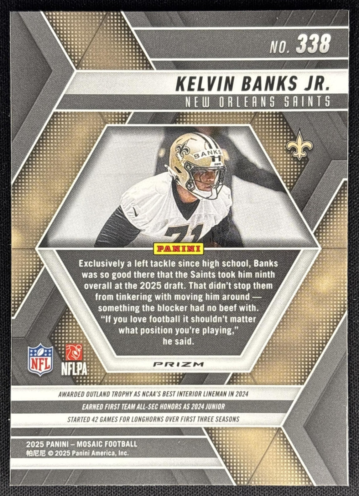 Kelvin Banks Jr. 2025 Panini Mosaic Rookies Camo Pink Prizm Saints back