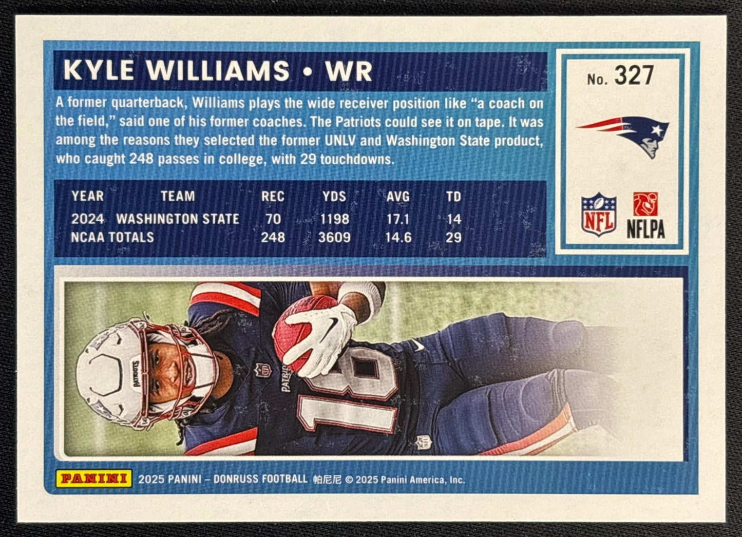 Kyle Williams 2025 Donruss Rated Rookie Jersey Number /18 Patriots