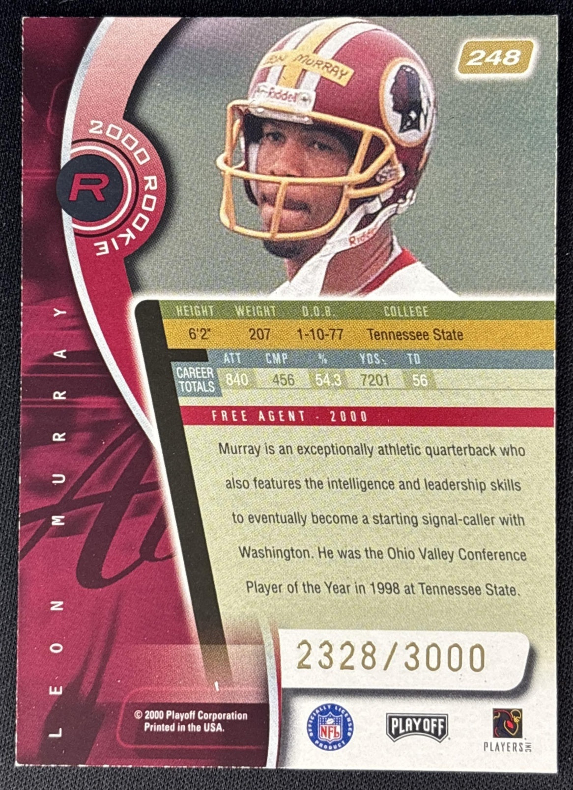 Leon Murray 2000 Playoff Absolute /3000 Sports Trading Cards