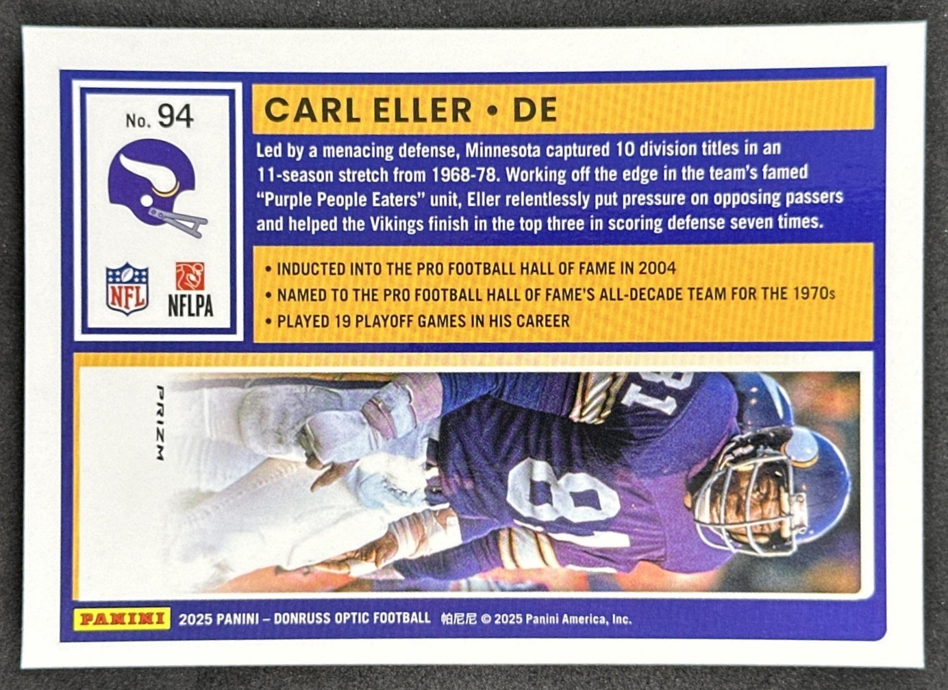Carl Eller 2025 Panini Donruss Optic Holo Prizm Vikings Back