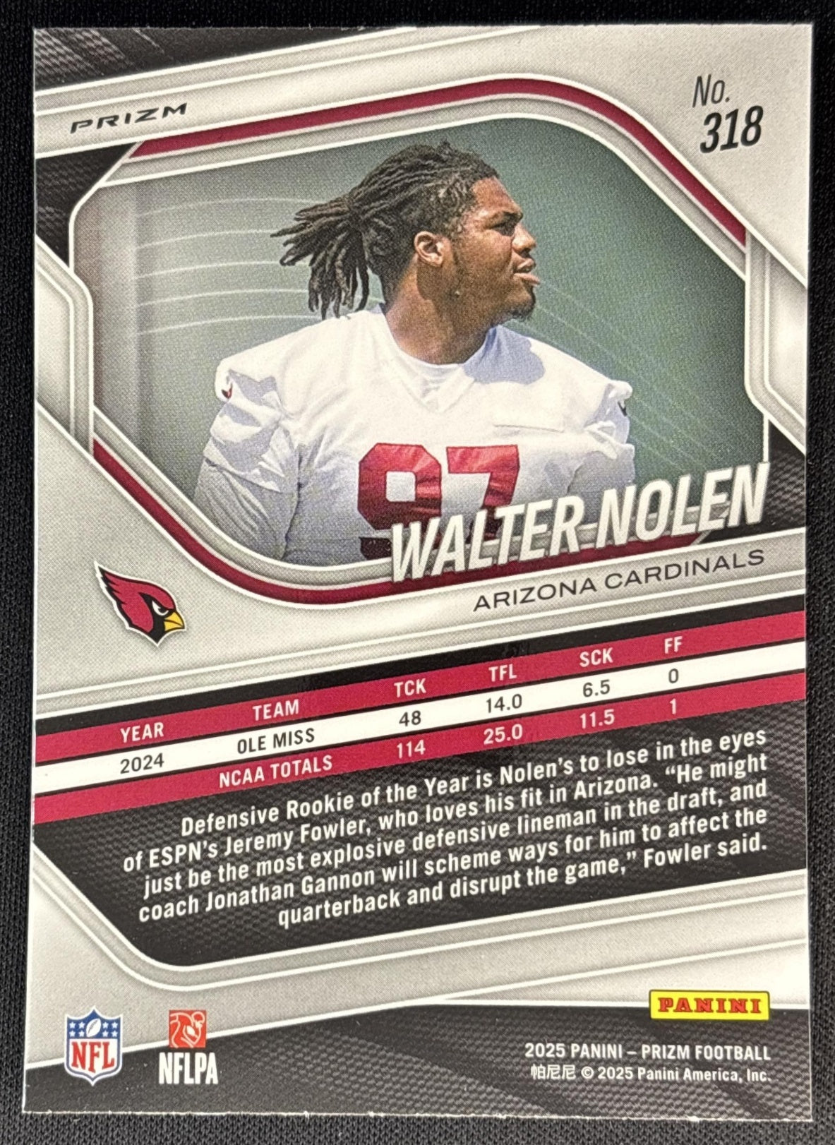 Walter Nolen 2025 Panini Prizm Neon Green Pulsar Cardinals