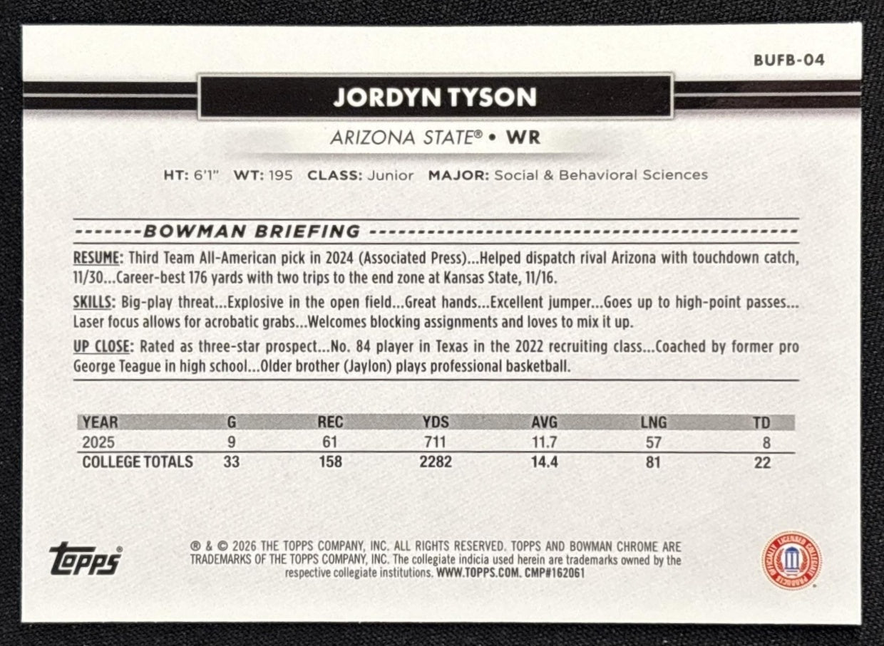 Jordyn Tyson 2026 Topps NSCC Collection Bowman U Chrome Sports Trading Cards