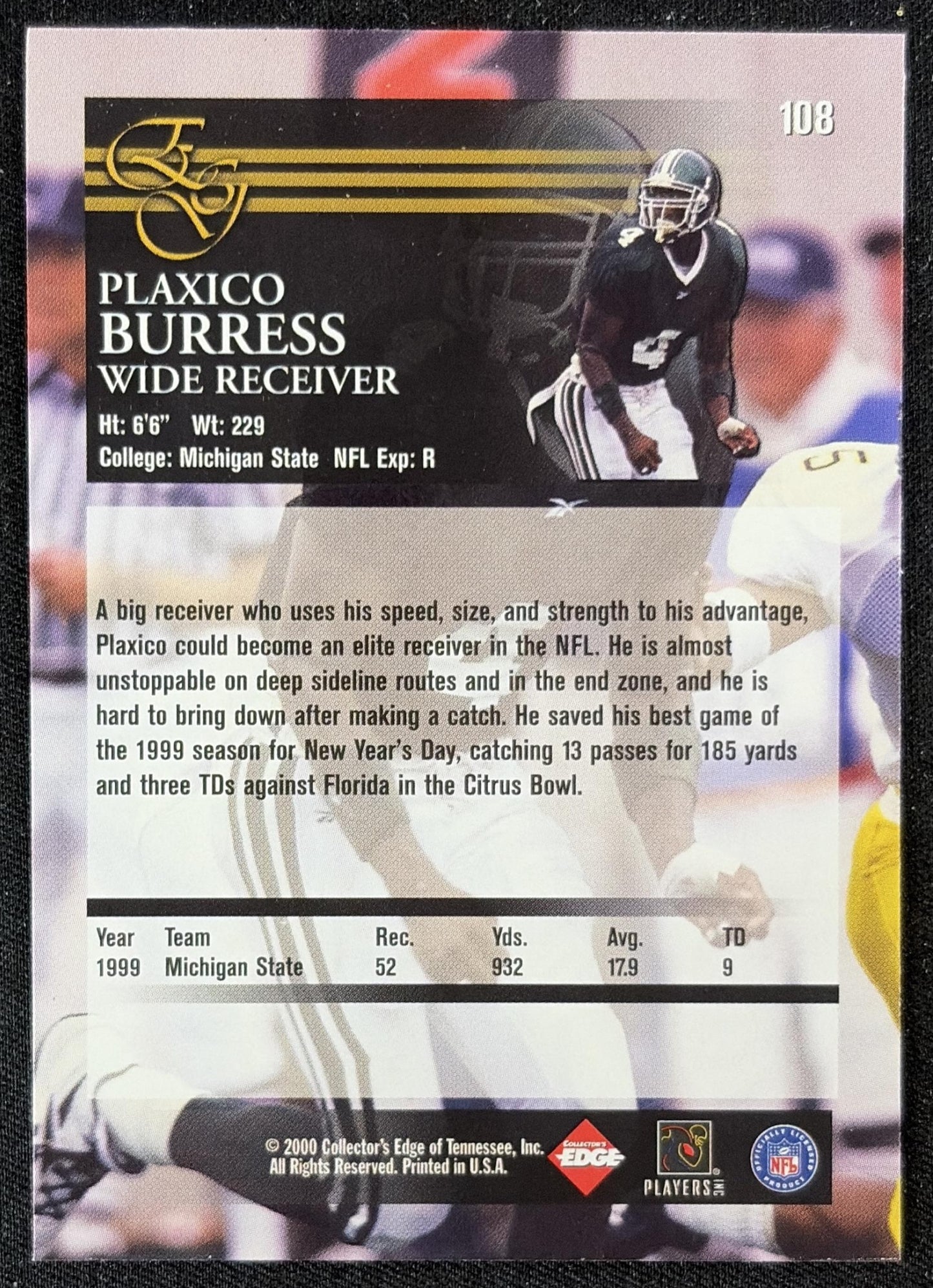 Plaxico Burress 2000 Collector's Edge EG Spartans