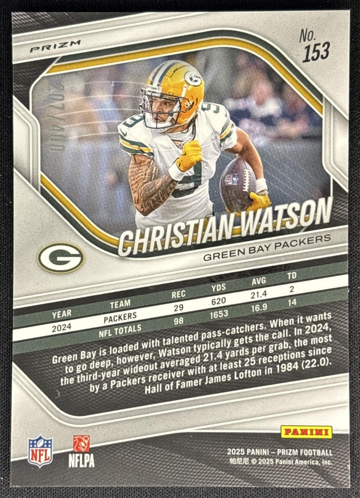 Christian Watson 2025 Panini Prizm Pandora /400 Packers Sports Trading Cards