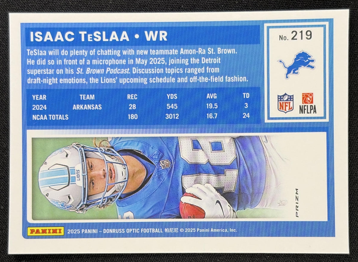 Isaac TeSlaa 2025 Panini Donruss Optic Rated Rookie Purple Shock Prizm Lions