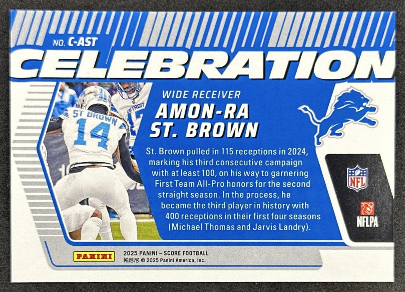 Amon-Ra St. Brown 2025 Panini Score Celebration Lions