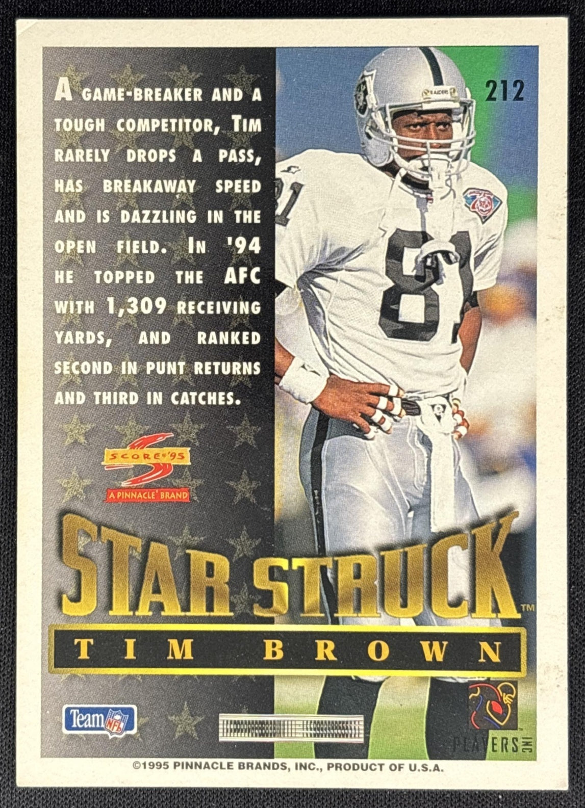 Tim Brown 1995 Score Raiders - Back
