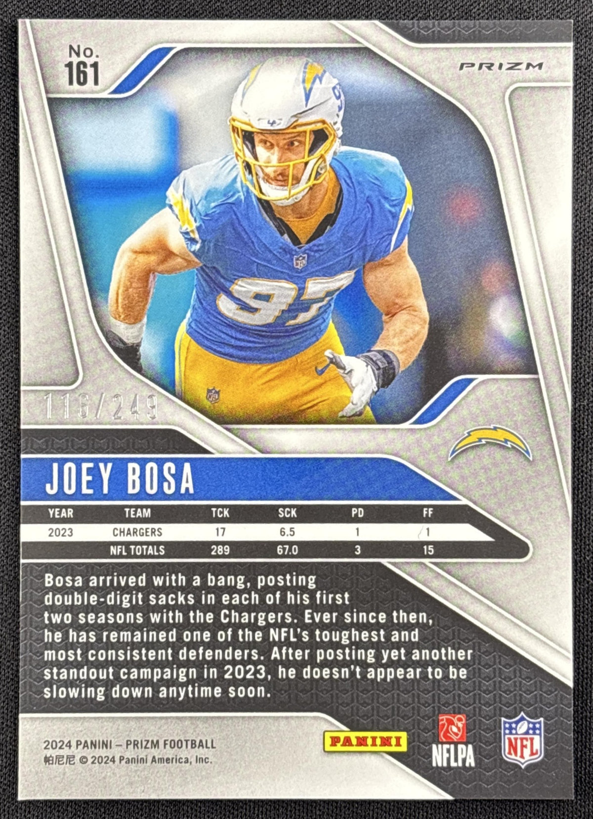 Joey Bosa 2024 Panini Prizm Black Stars 1/1 Chargers