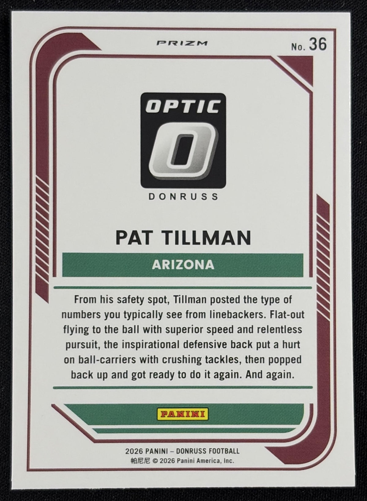 Pat Tillman 2026 Panini Donruss Optic Holo Cardinals Sports Trading Card