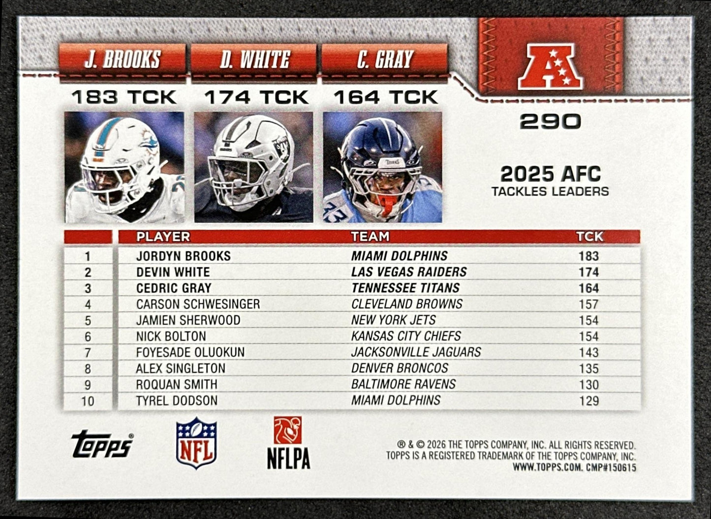 Devin White Jordyn Brooks Cedric Gray 2026 Topps Flagship Sports Trading Cards