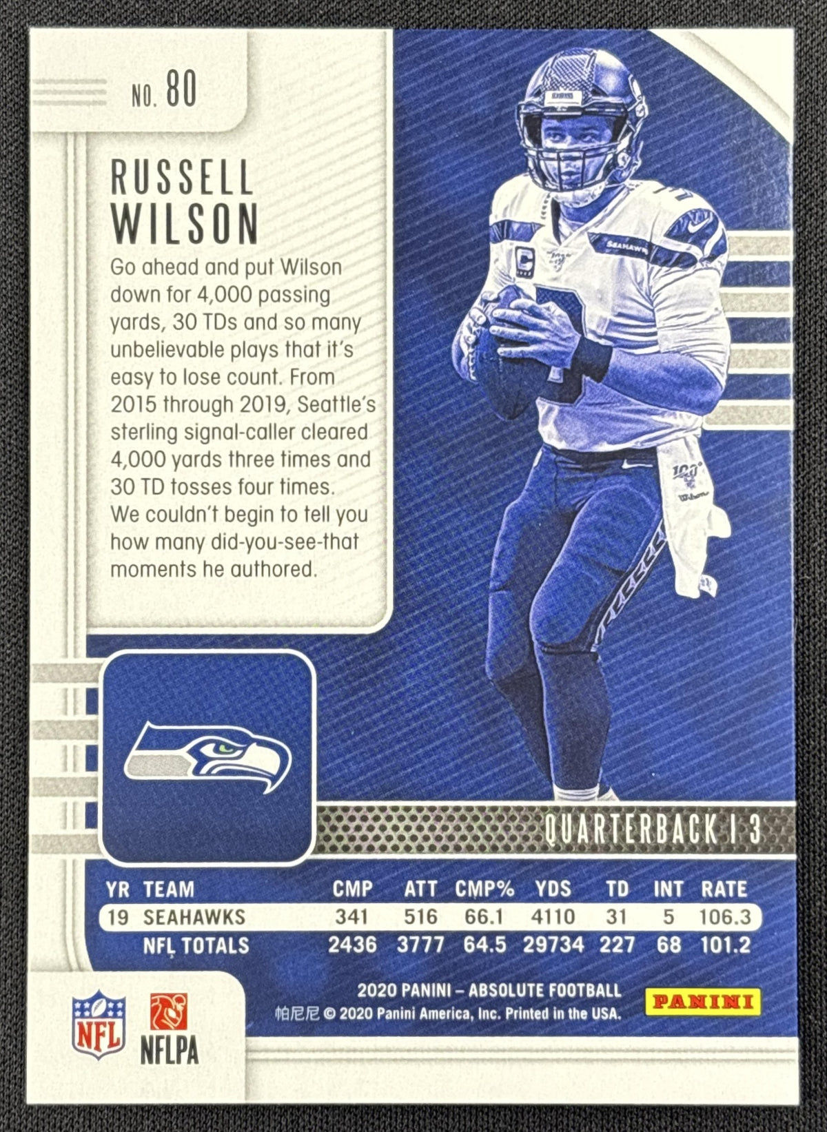 Russell Wilson 2020 Panini Absolute Red Squares /199 Seahawks