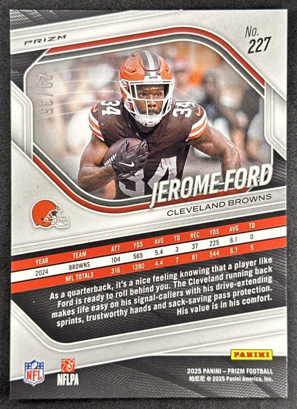 Jerome Ford 2025 Panini Prizm White /35 Browns back