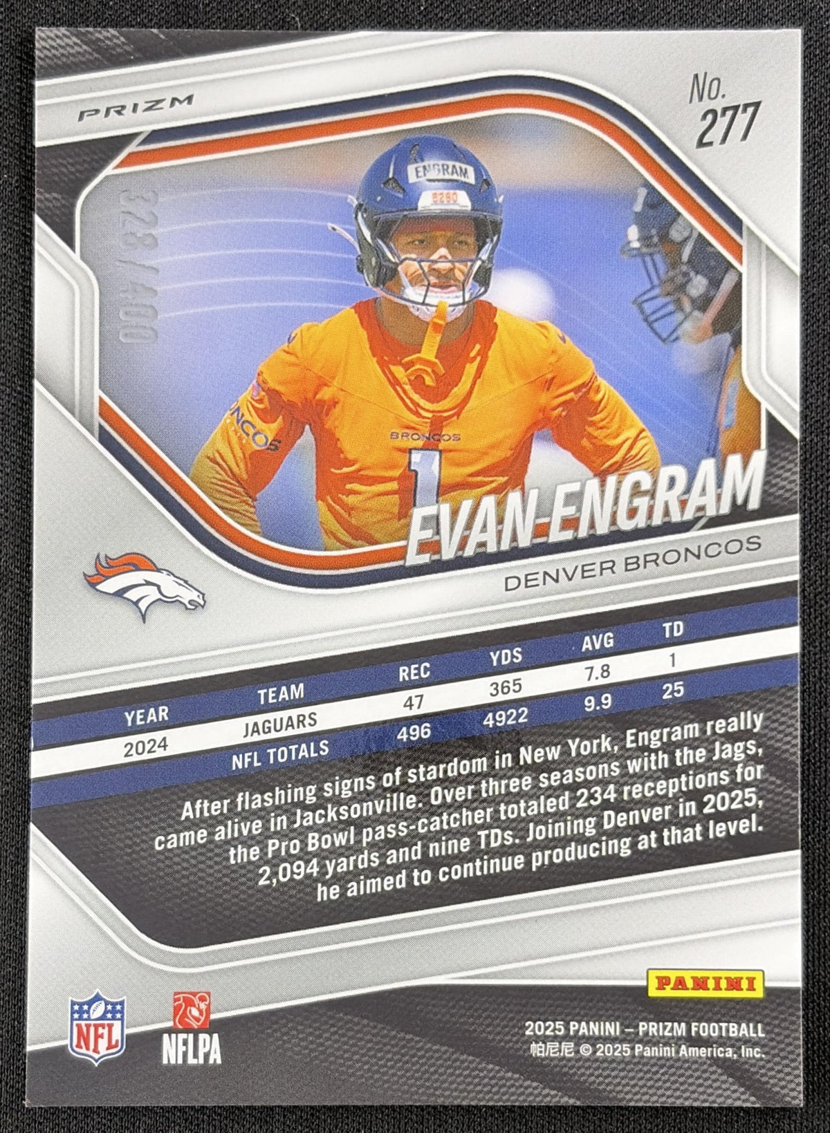 Evan Engram 2025 Panini Prizm Pandora /400 Broncos