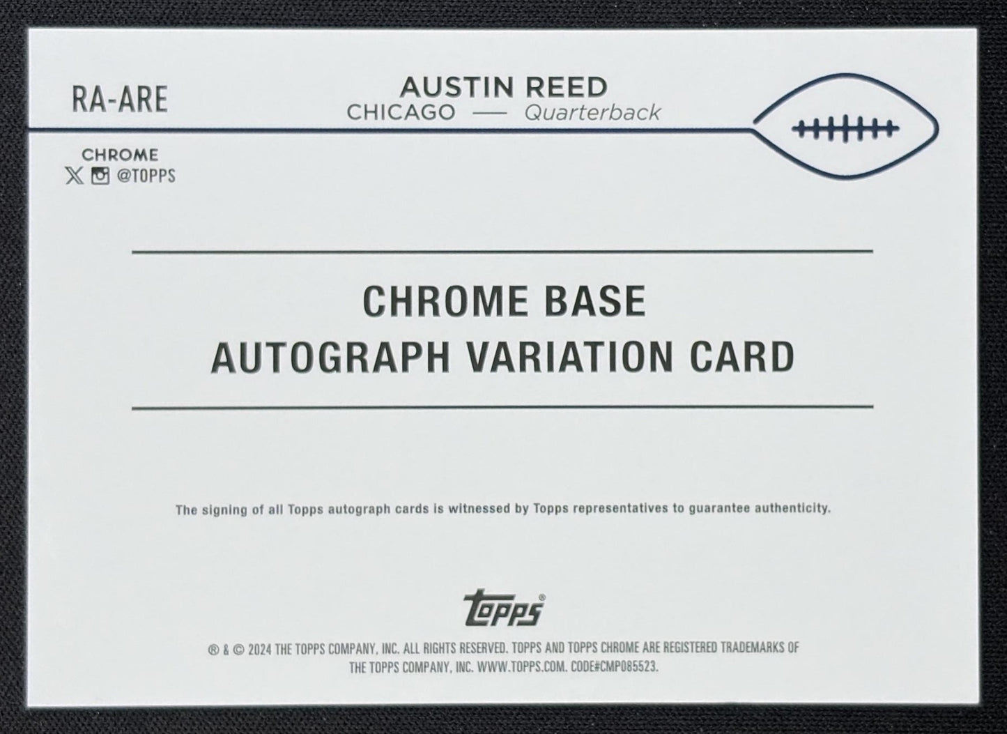 Austin Reed 2024 Topps Chrome Rookie Auto Blue Refractor /150 Bears back