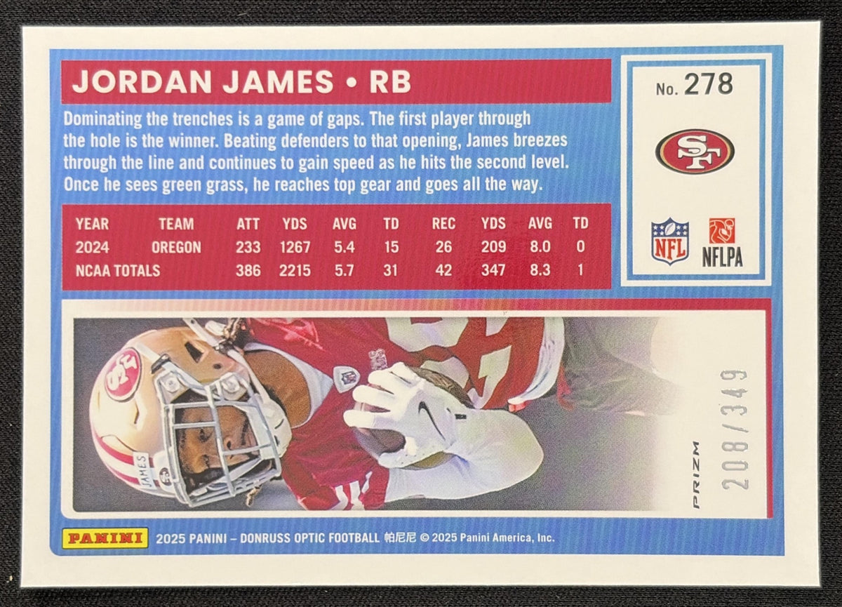 Jordan James 2025 Panini Donruss Optic Rated Rookie Aqua Prizm /349 49ers