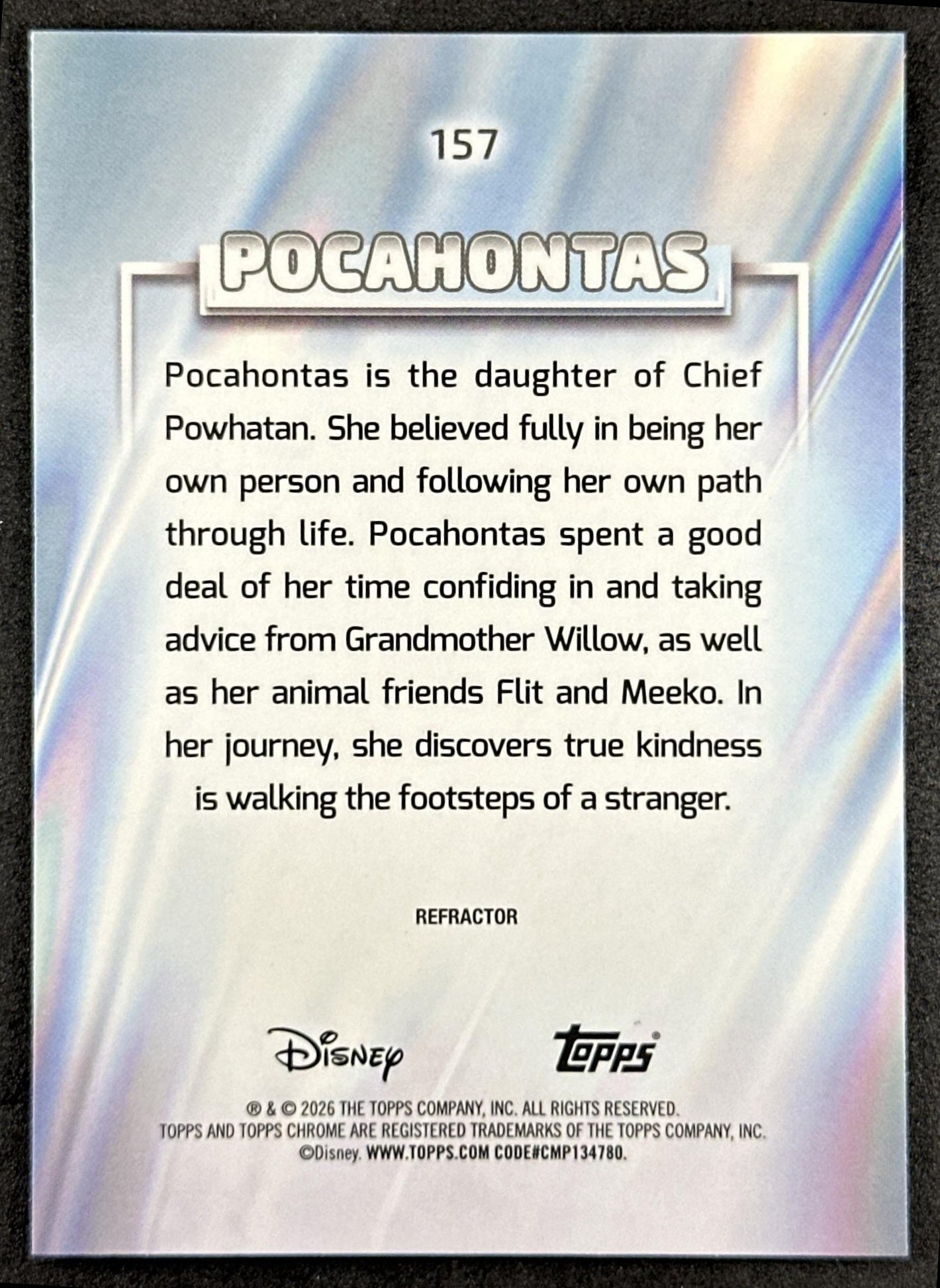 Pocahontas 2026 Topps Chrome Disney Refractor Back