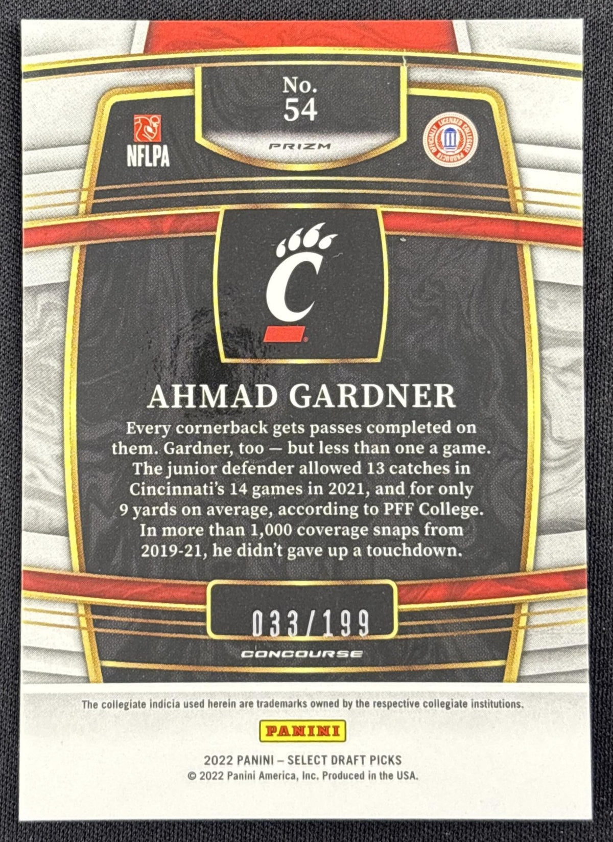 Ahmad "Sauce" Gardner 2022 Panini Select Tri Color Prizm /199 Jets