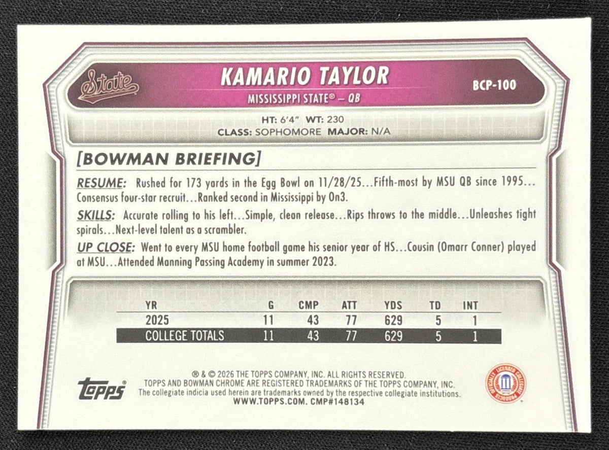 Kamario Taylor 2026 Bowman Chrome Prospects Bulldogs