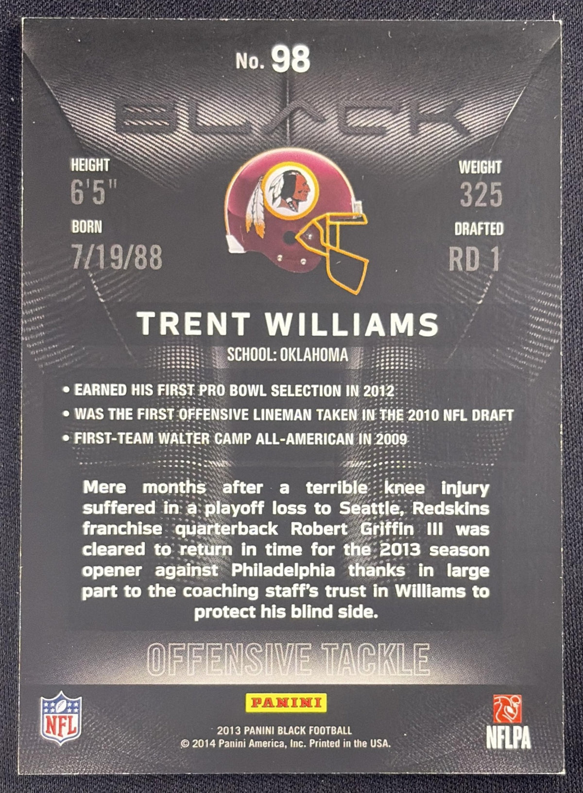 Trent Williams 2013 Panini Black /399 Redskins