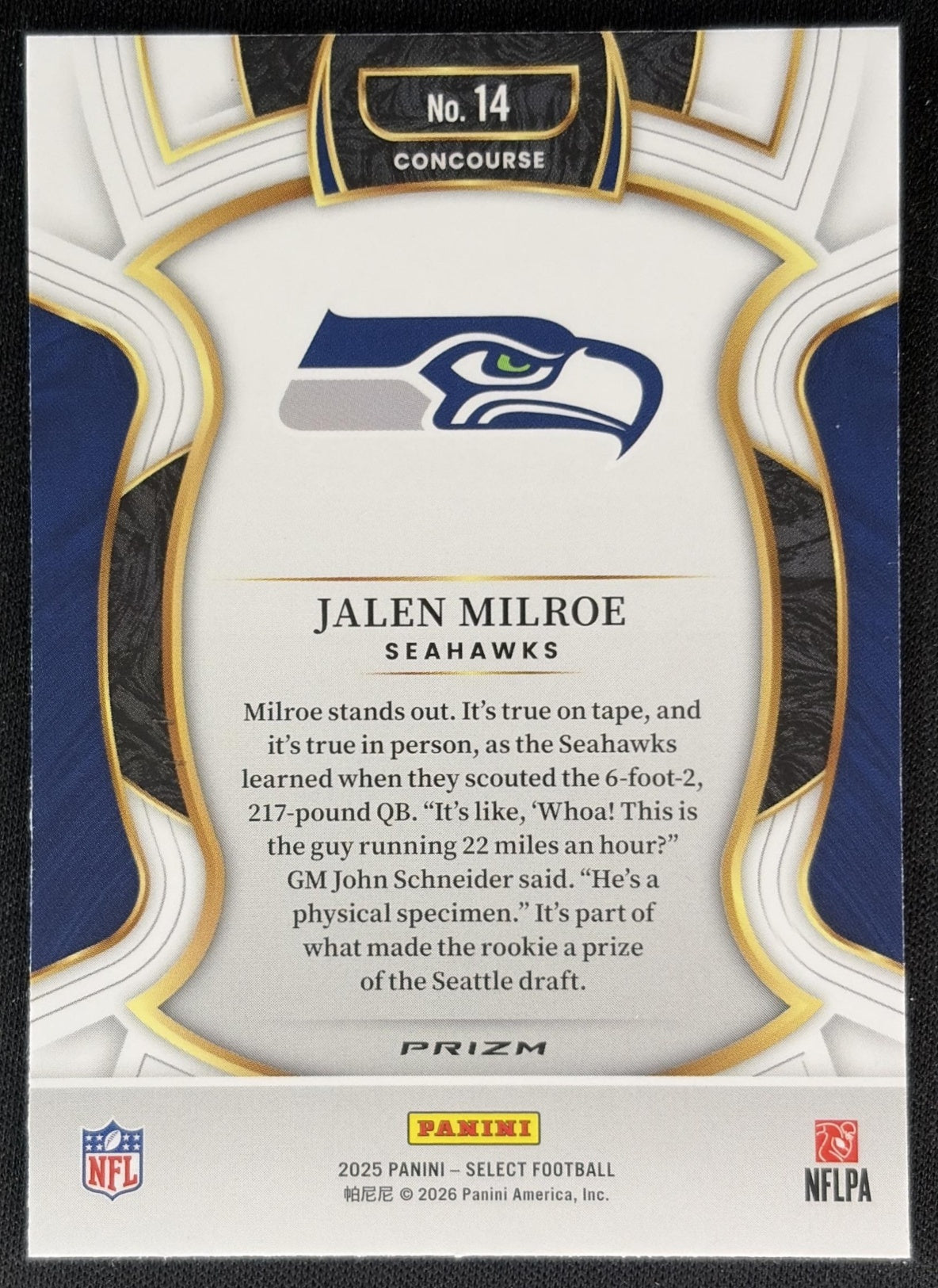 Jalen Milroe 2025 Panini Select Concourse Silver Prizm Seahawks back