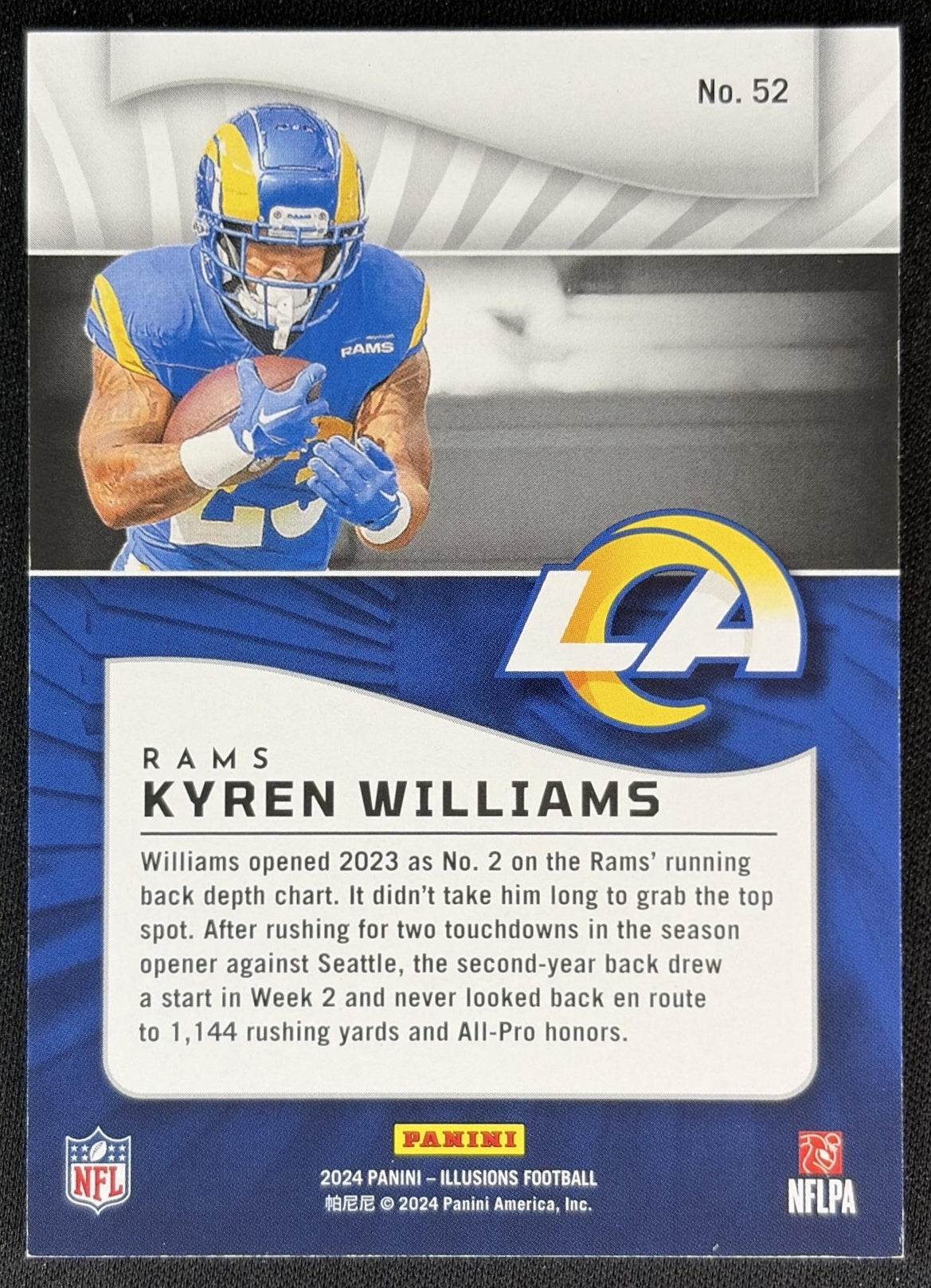 Kyren Williams 2024 Panini Illusions Mirrored Trophy Collection /499 Rams Back