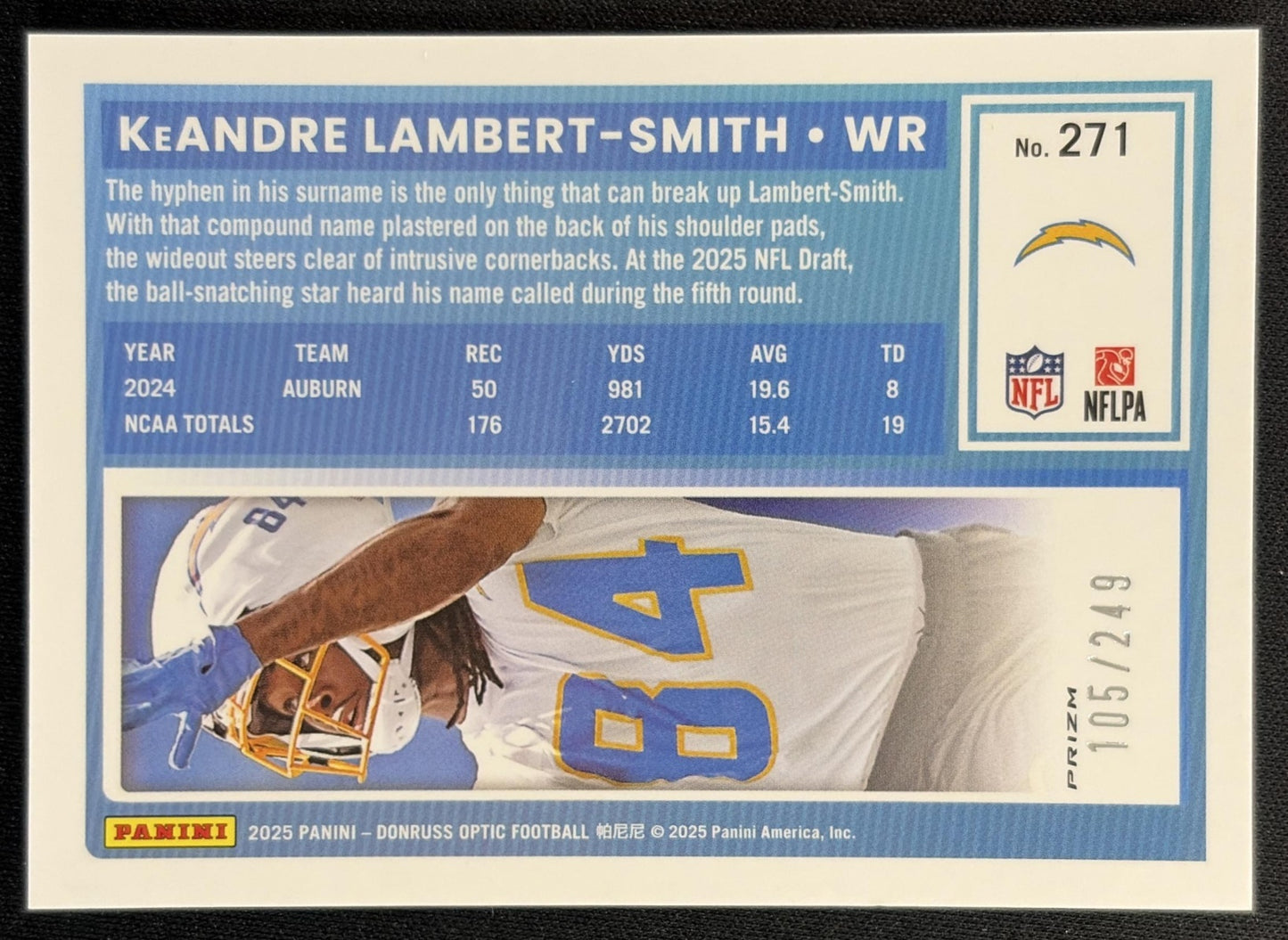 KeAndre Lambert-Smith 2025 Donruss Optic Rated Rookie Blue Prizm /249 Chargers Sports Trading Cards