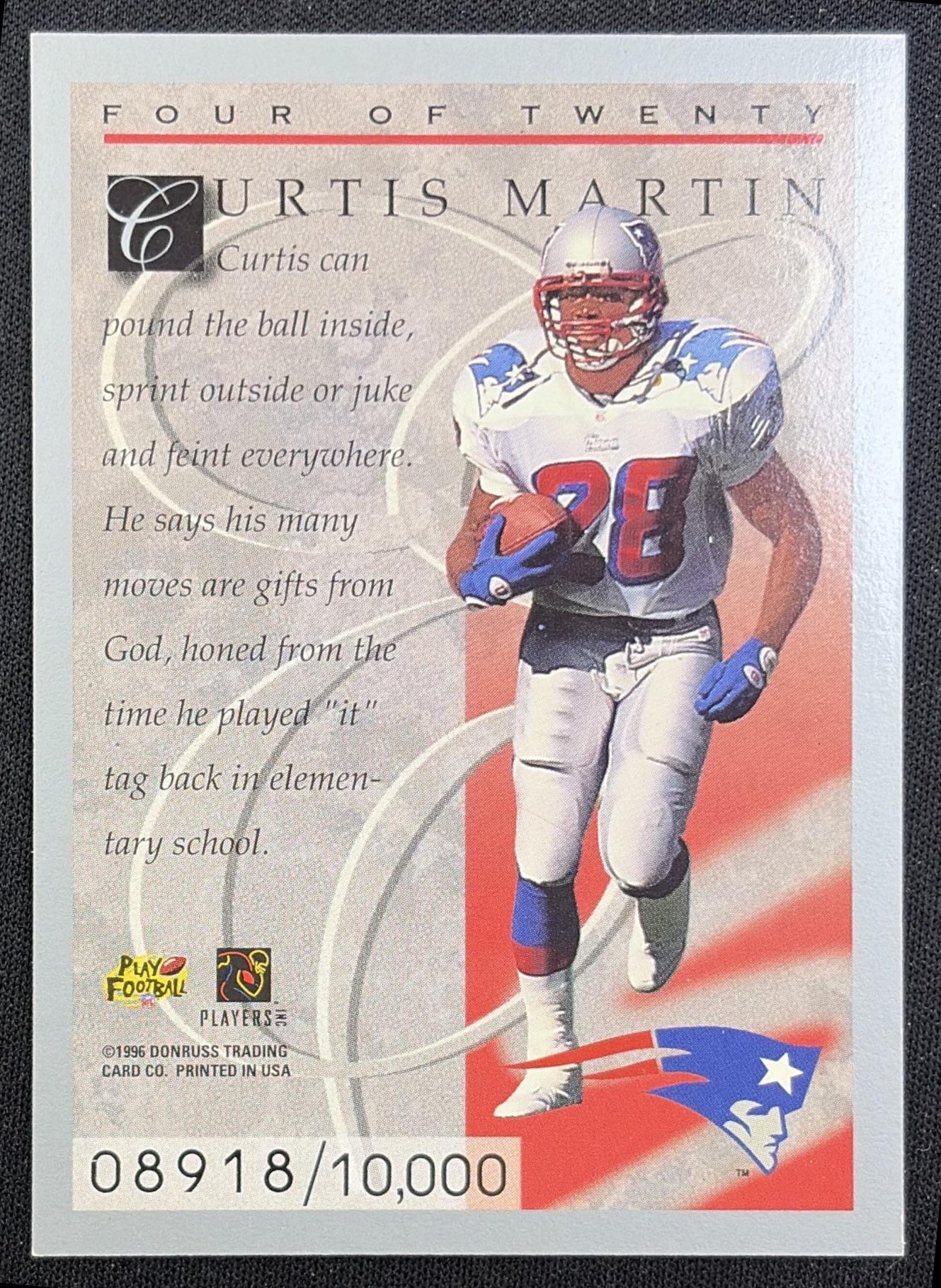 Curtis Martin 1996 Donruss Elite /10000 Patriots back