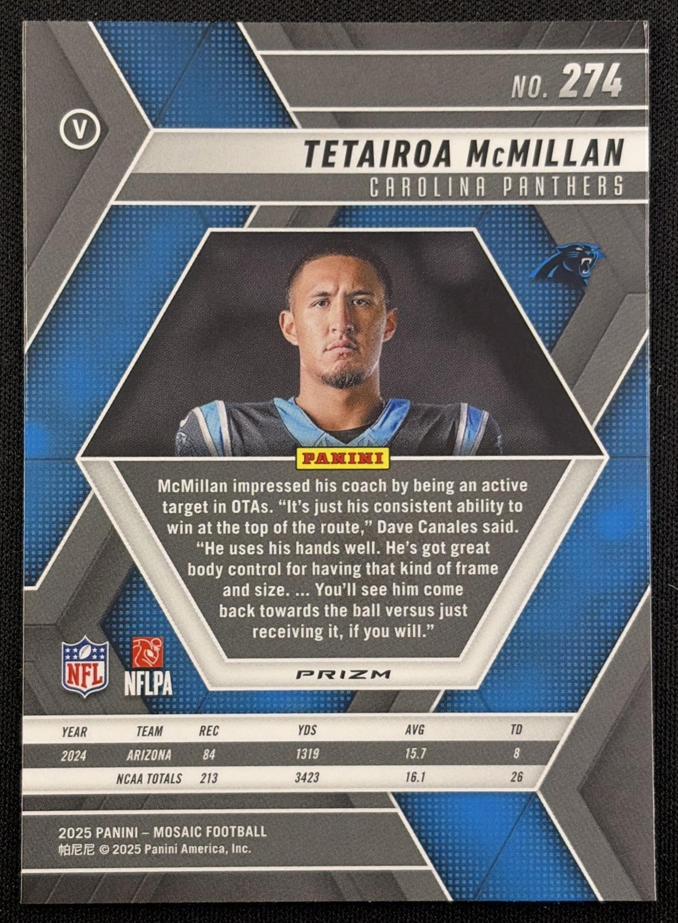 Tetairoa McMillan 2025 Panini Mosaic Rookie Variation Green Prizm Panthers