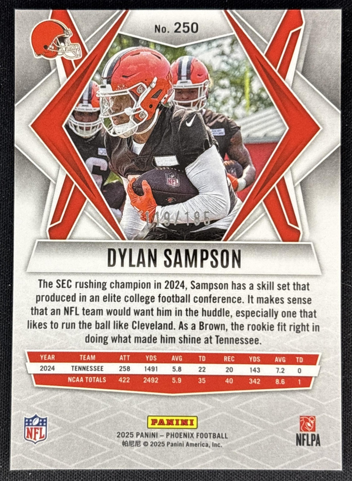 Dylan Sampson 2025 Panini Phoenix Yellow Pyramids Prizm /185 Browns back