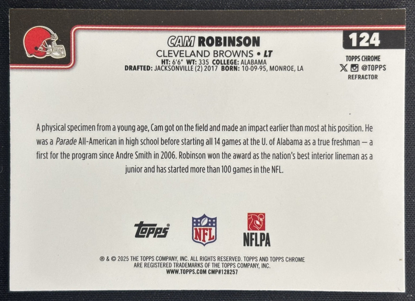 Cam Robinson 2025 Topps Chrome Refractor Browns Sports Trading Cards