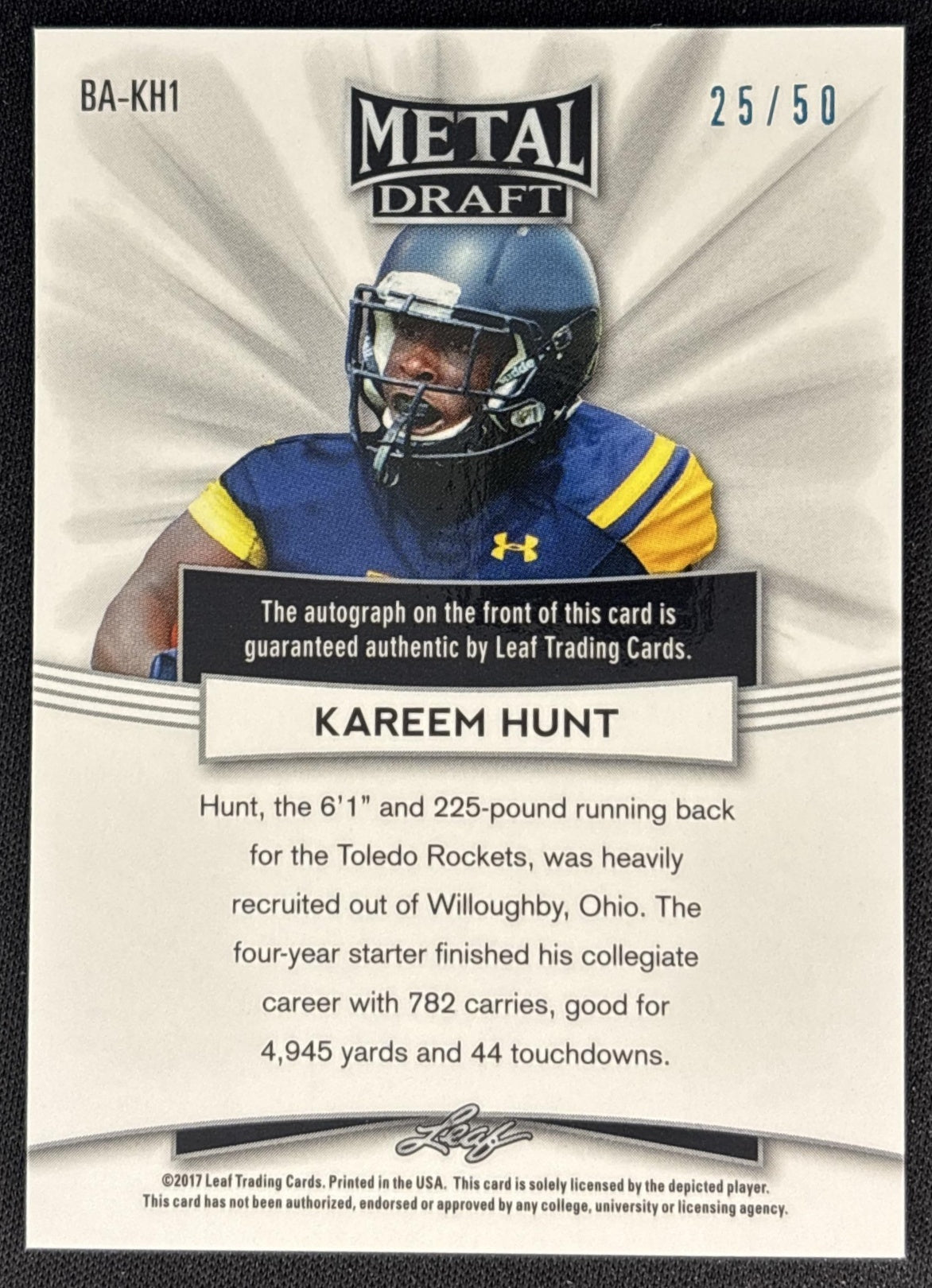 Kareem Hunt 2017 Leaf Ultimate Draft Flashback 1990 Auto Blue /50 Chiefs