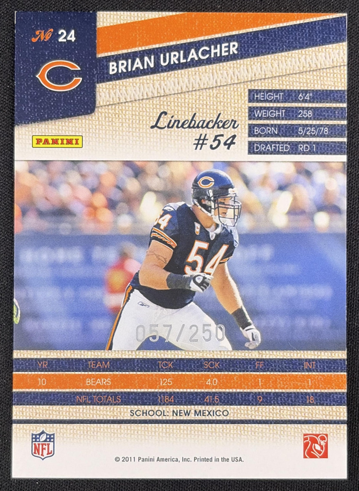 Brian Urlacher 2011 Panini Threads Silver /250 Chicago Bears