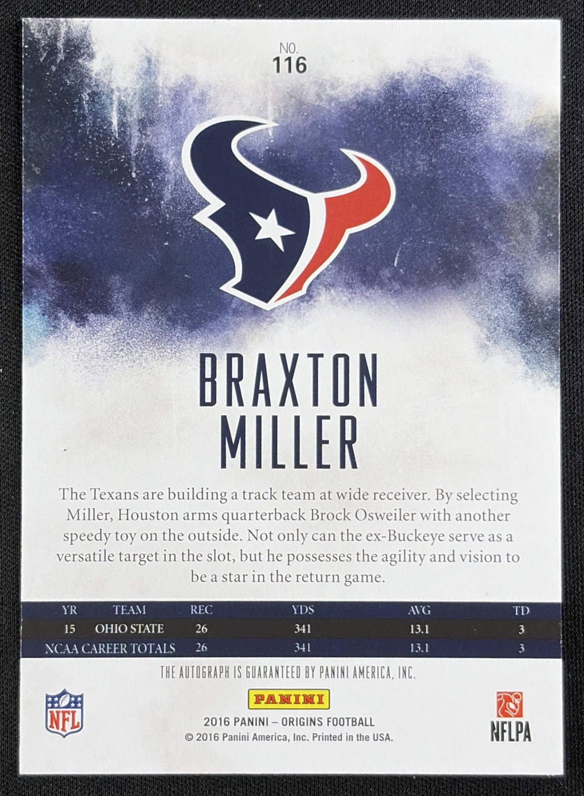 Braxton Miller 2016 Panini Origins Auto Rookie Texans