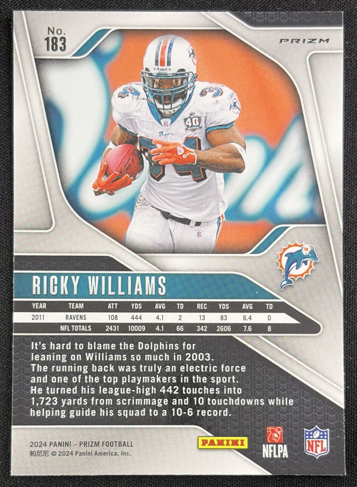 Ricky Williams 2024 Panini Prizm Neon Green Pulsar Dolphins Sports Trading Card